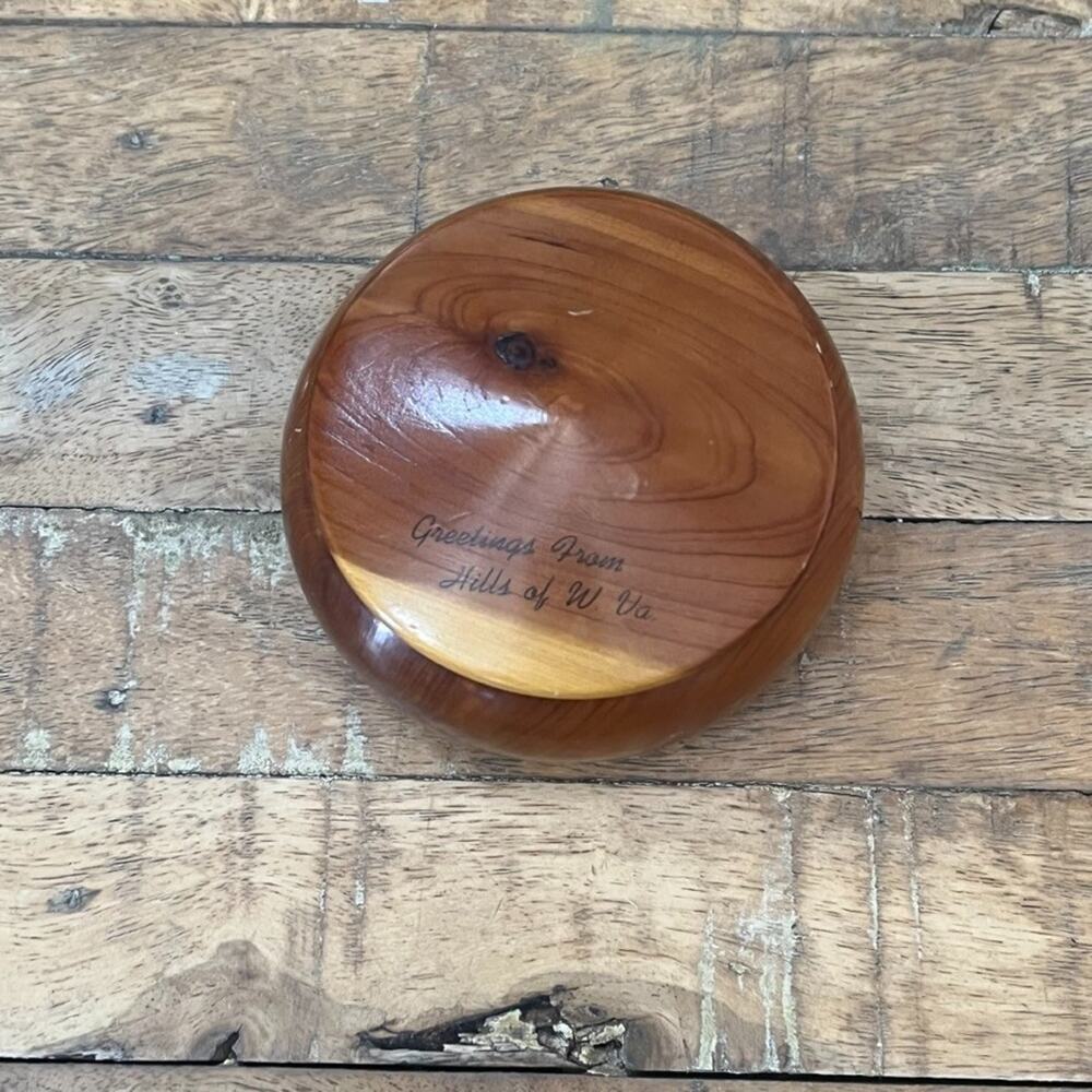 Hand Turned Round Wooden Stone Bowl Lidded Container 3.7" Engraved - Picture 2 of 7